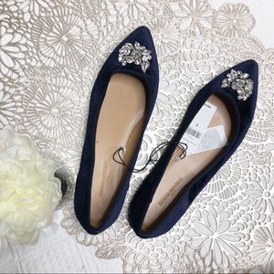 Banana Republic Navy Blue Velvet Jeweled Flats, 9